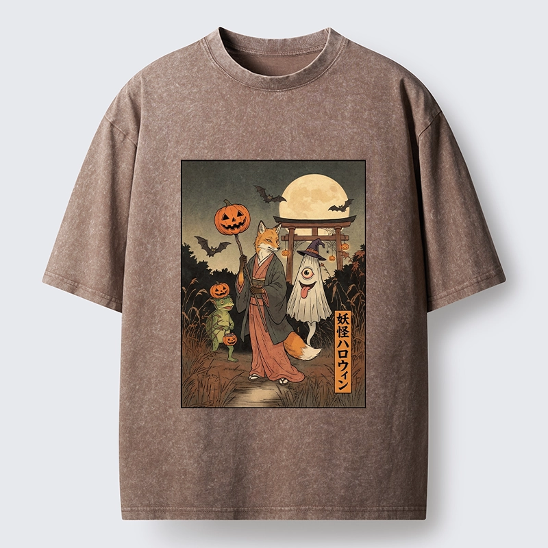 Tokyo‑Tiger Yokai Halloween Crew Washed T‑Shirt
