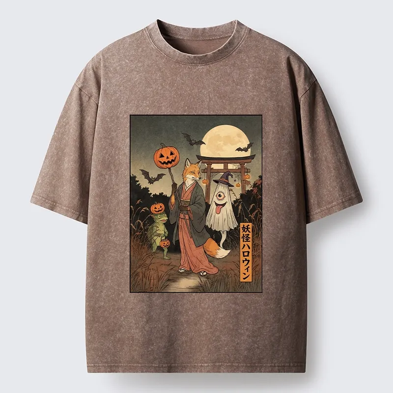 Tokyo‑Tiger Yokai Halloween Crew Washed T‑Shirt
