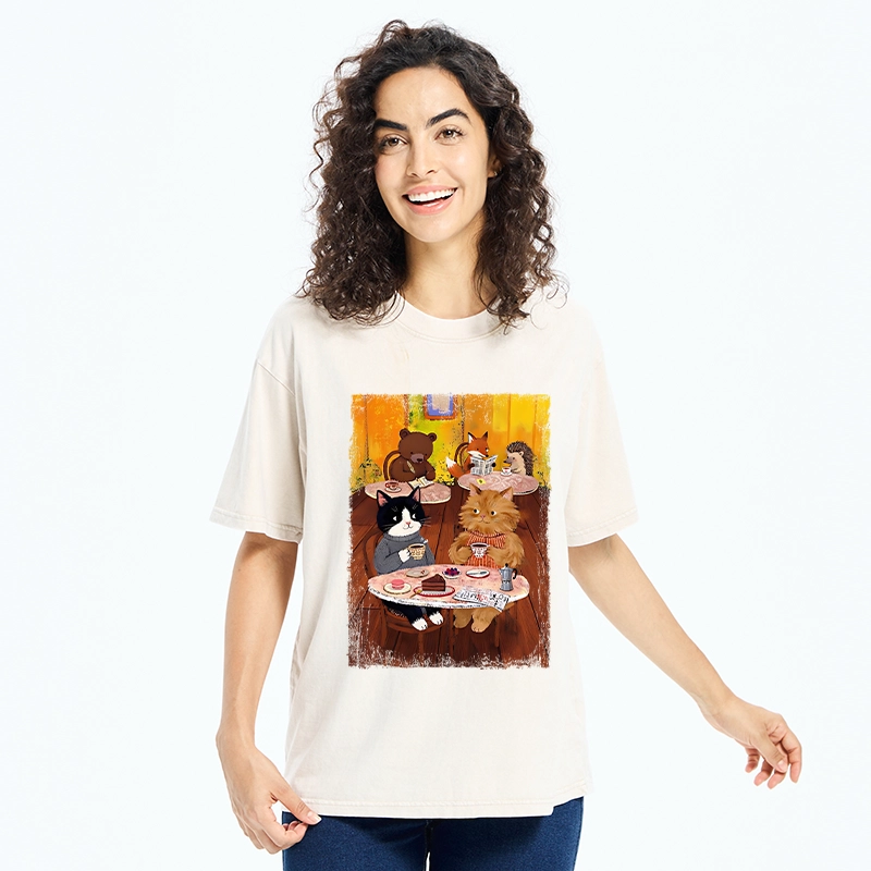 Tokyo-Tiger Cute Animal Cafe Washed T-Shirt