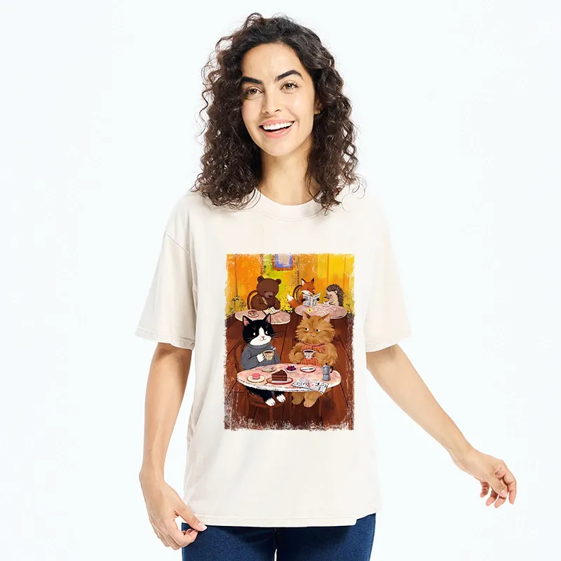 Tokyo-Tiger Cute Animal Cafe Washed T-Shirt