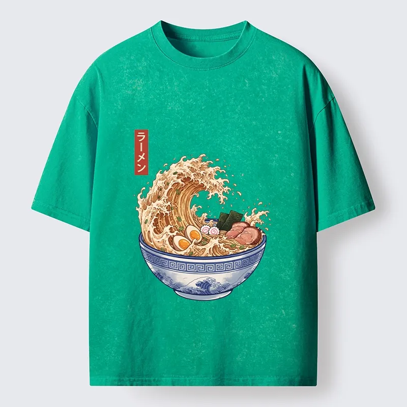 Tokyo‑Tiger Funny Wave Ramen Washed T‑Shirt