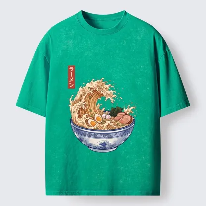 Tokyo‑Tiger Funny Wave Ramen Washed T‑Shirt