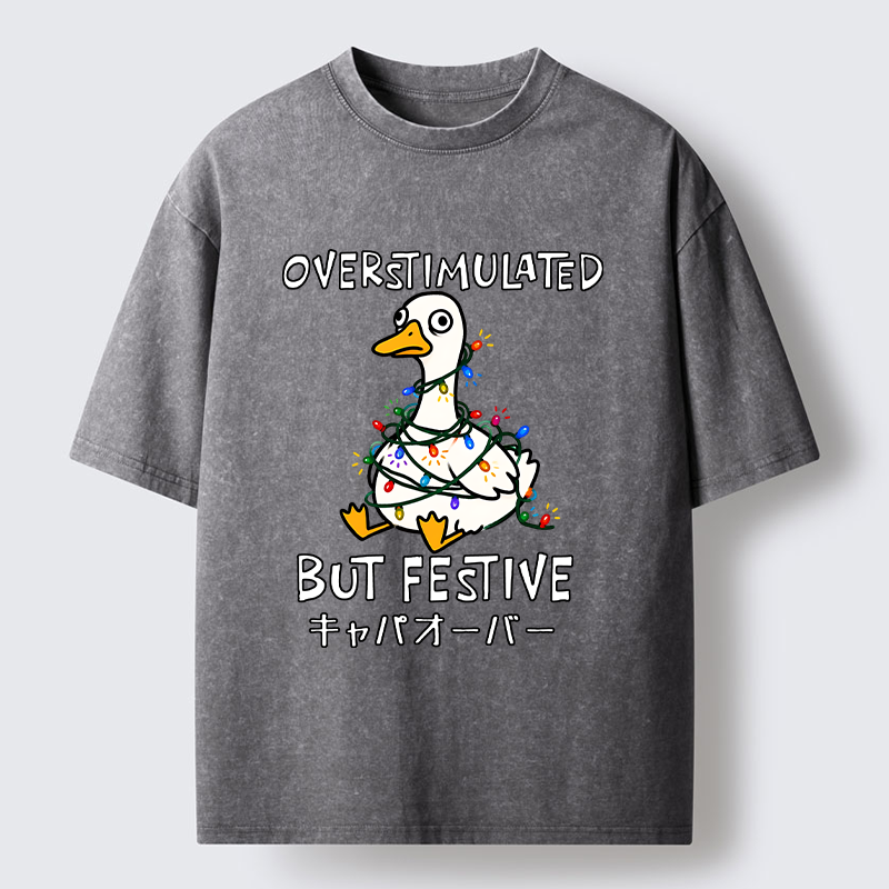 Tokyo-Tiger Funny Excited Christmas Goose Washed T-Shirt