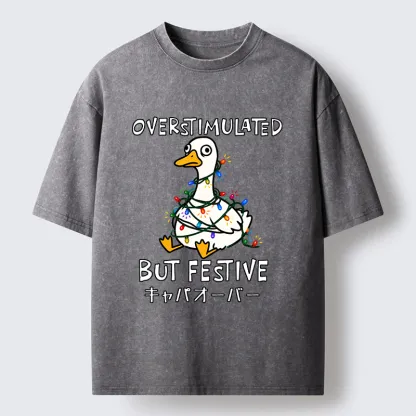 Tokyo-Tiger Funny Excited Christmas Goose Washed T-Shirt