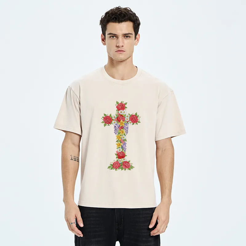 Tokyo-Tiger Flower Cross Washed T-Shirt