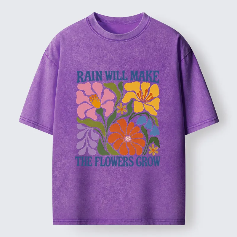 Tokyo-Tiger Retro Floral Positive Quote Washed T-Shirt