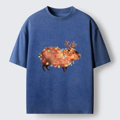 Tokyo‑Tiger Christmas Capybara Glow Washed T‑Shirt