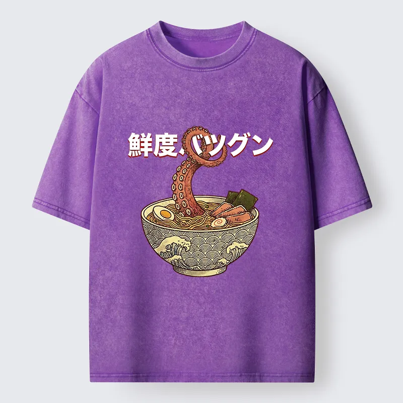 Tokyo-Tiger Octopus Ramen Meme Washed T-Shirt