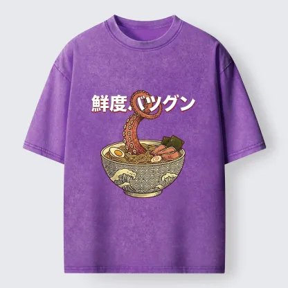 Tokyo-Tiger Octopus Ramen Meme Washed T-Shirt