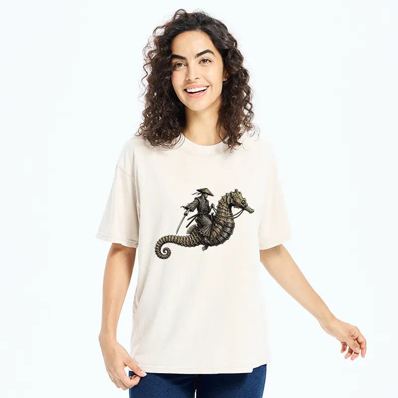 Tokyo-Tiger Samurai Riding Seahorse Washed T-Shirt