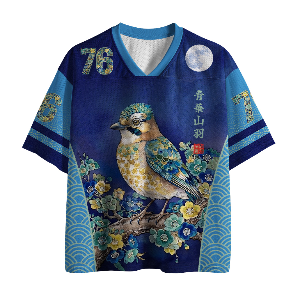 Tokyo-Tiger Japanese Flower Blue Mountain Bird Mesh Jersey