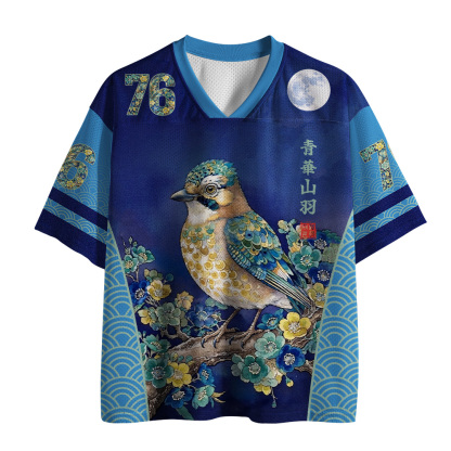 Tokyo-Tiger Japanese Flower Blue Mountain Bird Mesh Jersey