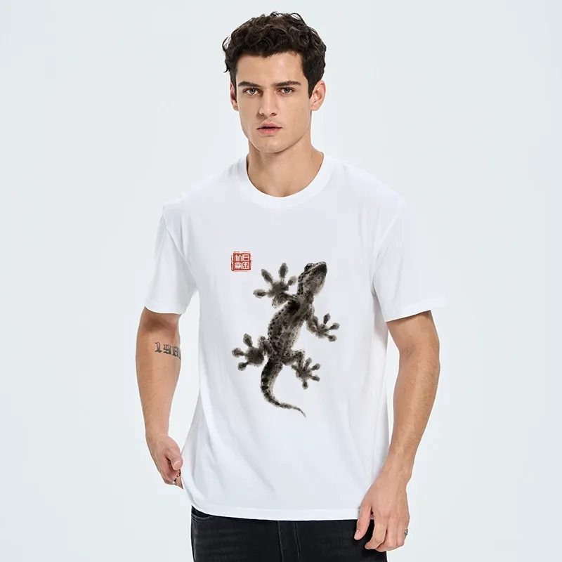 Tokyo-Tiger Minimal Asian Ink Brush Gecko Vibe Classic T-Shirt