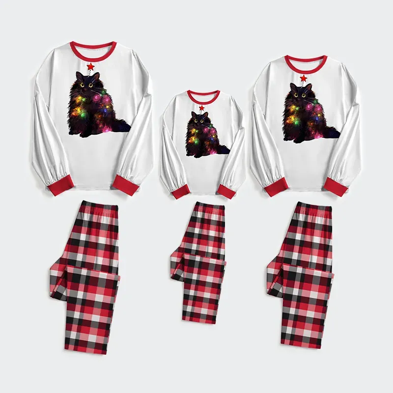 Tokyo-Tiger Christmas Lights Cat Family Pajama Sets