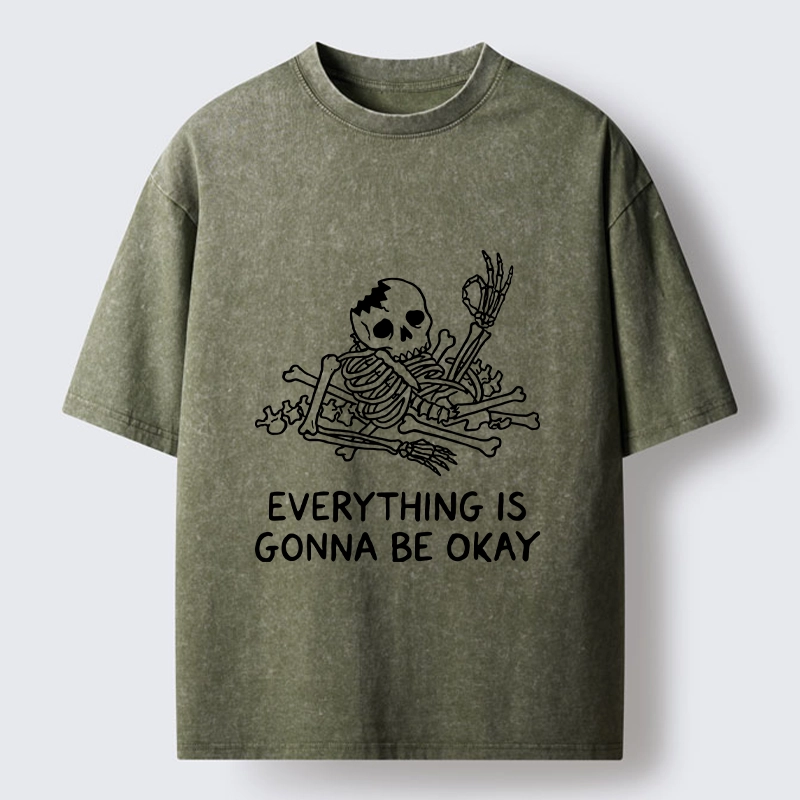 Tokyo‑Tiger Funny Skeleton Vibe Washed T‑Shirt
