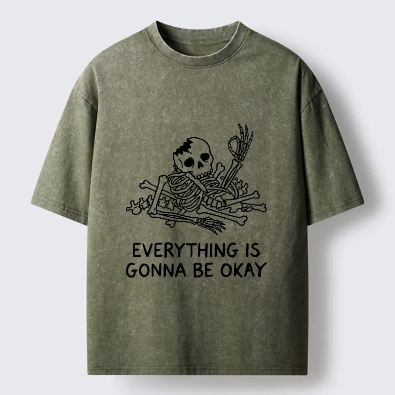Tokyo‑Tiger Funny Skeleton Vibe Washed T‑Shirt