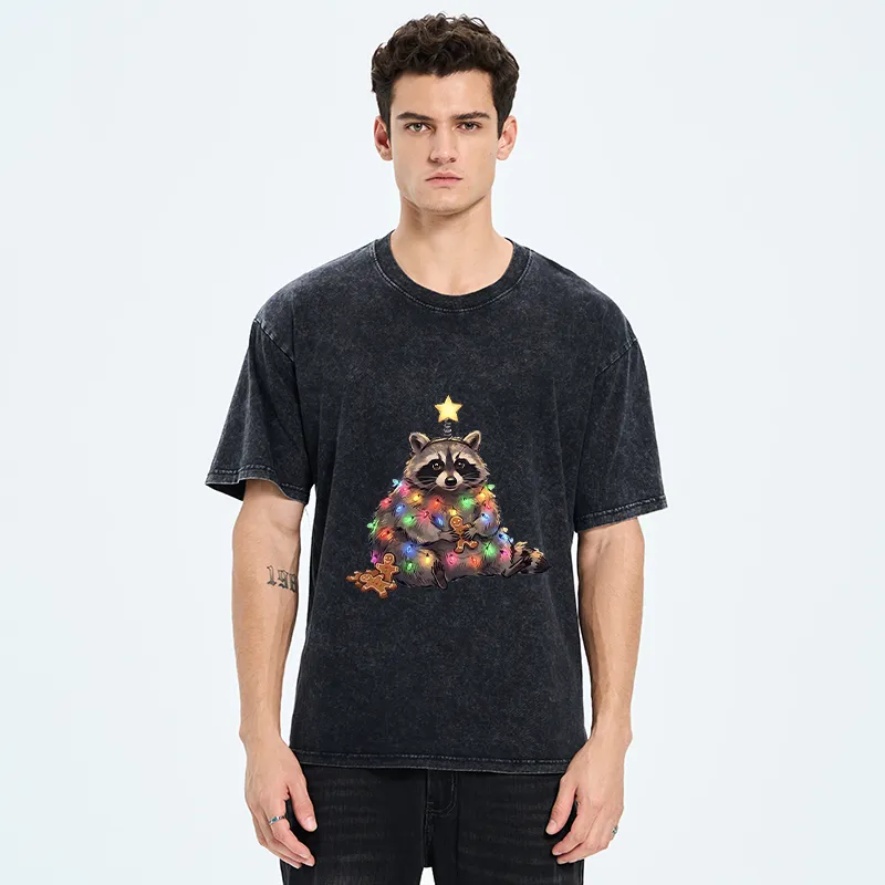 Tokyo-Tiger Christmas Raccoon Funny Meme Washed T-Shirt