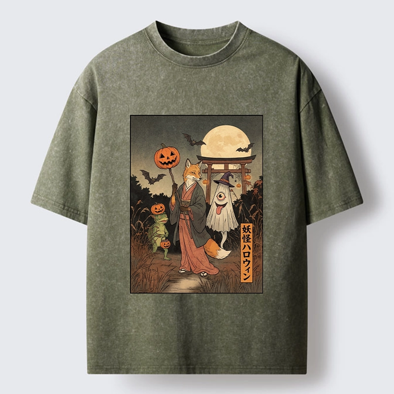 Tokyo‑Tiger Yokai Halloween Crew Washed T‑Shirt