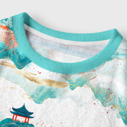 Tokyo-Tiger Serene Chinese Mountain Landscape Women's Fuzzy Cropped Sweatshirt