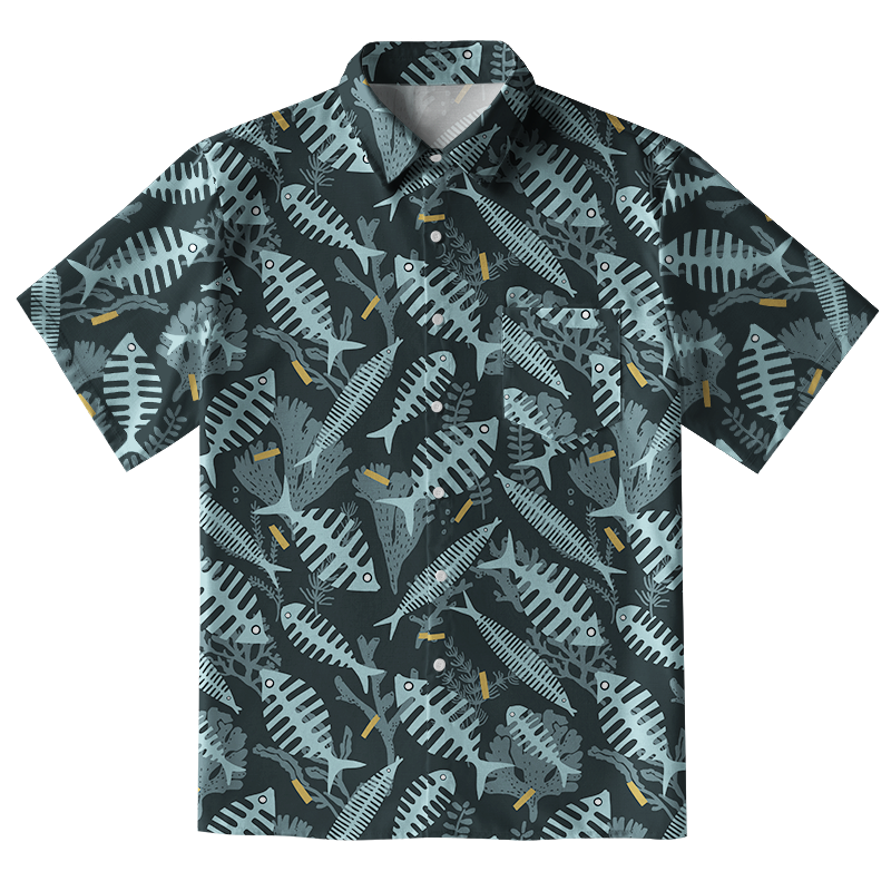 Tokyo-Tiger Marine Fish Bones Button-up Shirt