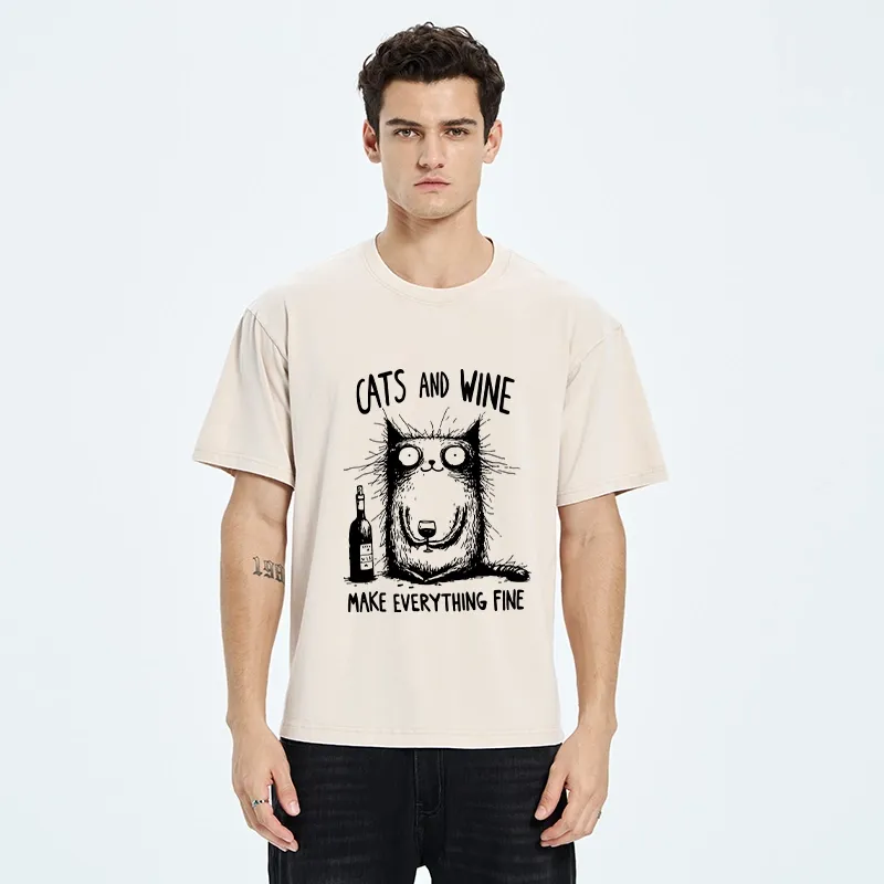 Tokyo‑Tiger Cats And Wine Washed T‑Shirt