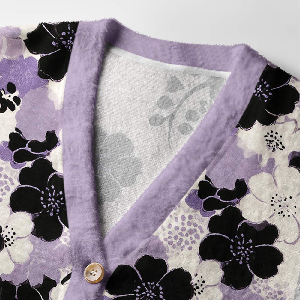 Tokyo-Tiger Delicate Petals In Dusky Purple Ugly Cardigan Sweater