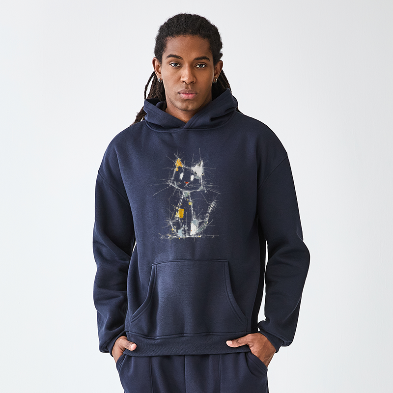 Tokyo-Tiger Minimal Splash Ink Cute Cat Adult Fleece Hoodie