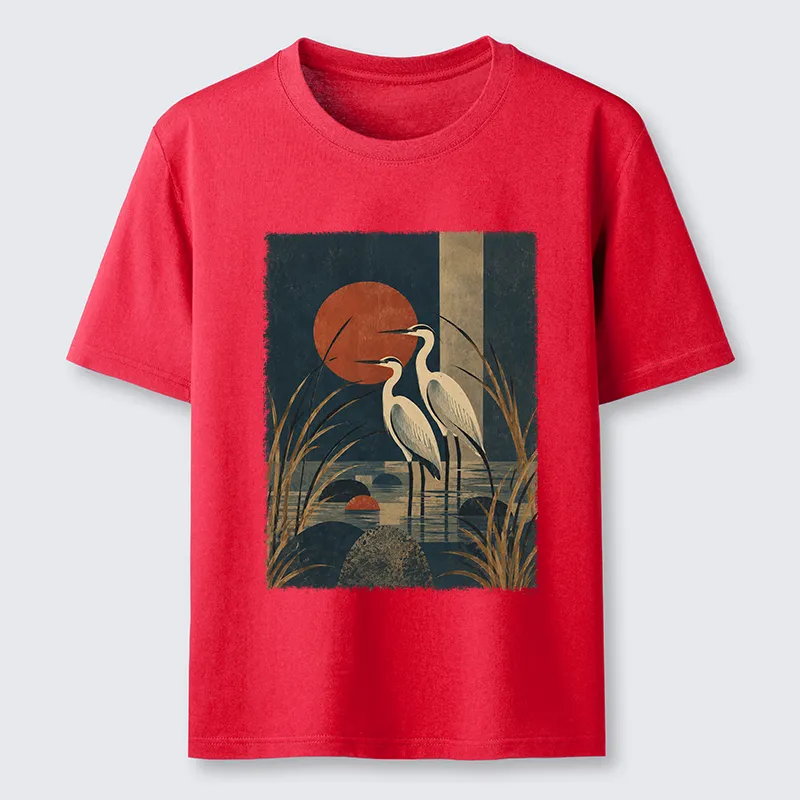 Tokyo-Tiger Japanese Herons Wetland Sunset Art Classic T-Shirt