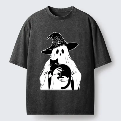 Tokyo-Tiger Ghost Cat Buddy Washed T-Shirt