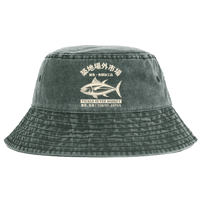 Tokyo-Tiger Japan Tsukiji Fish Market Washed Bucket Hat Sale