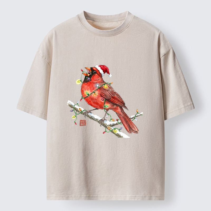 Tokyo-Tiger Christmas Cardinal Bird Washed T-Shirt