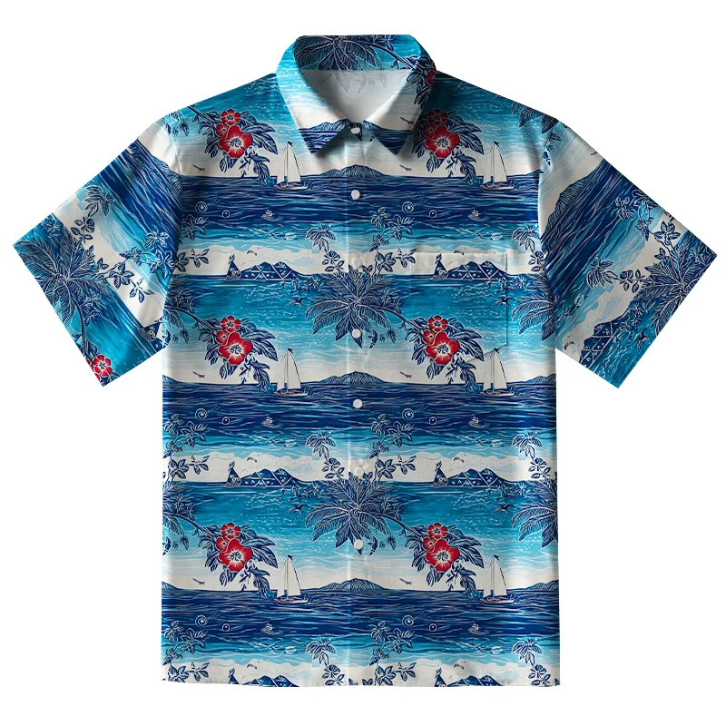 Tokyo-Tiger Seaside Floral And Sailboats Button-up Shirt