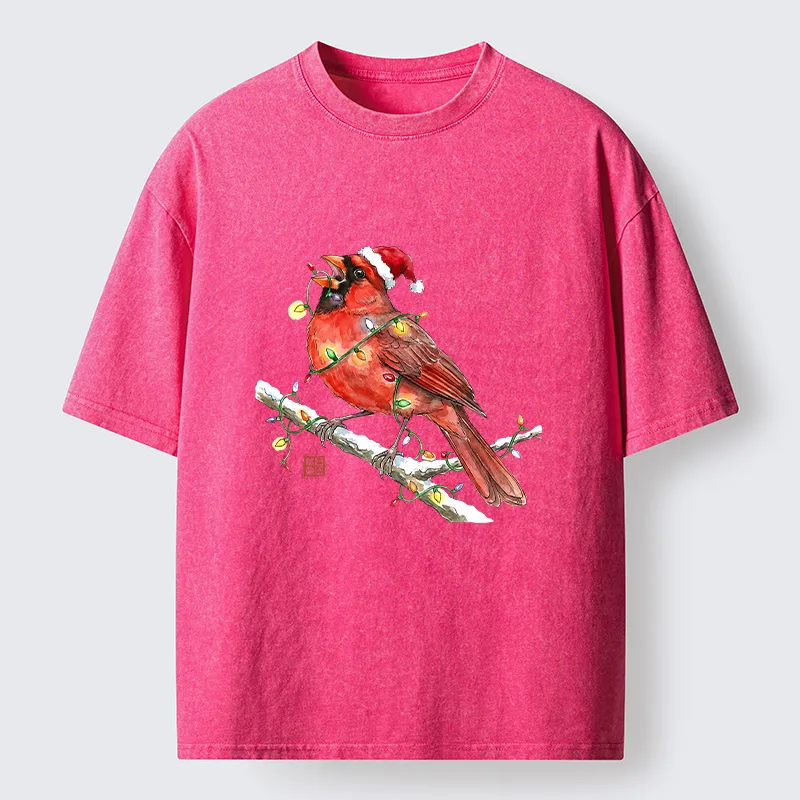 Tokyo-Tiger Christmas Cardinal Bird Washed T-Shirt