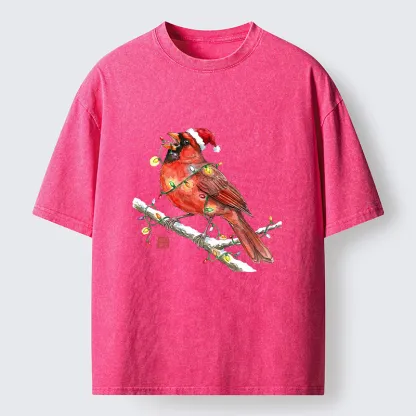 Tokyo-Tiger Christmas Cardinal Bird Washed T-Shirt