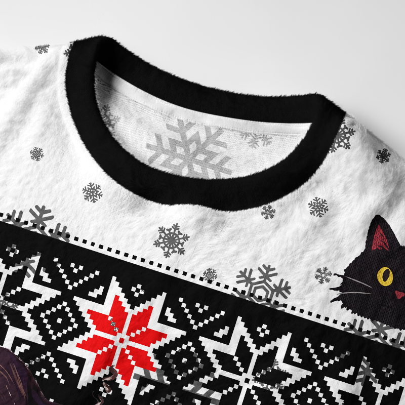 Tokyo-Tiger Christmas Lights Cat Fuzzy Christmas Ugly Sweatshirt