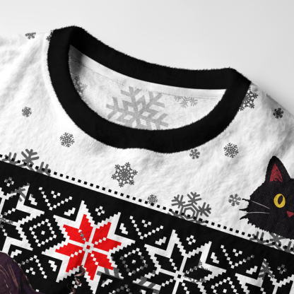 Tokyo-Tiger Christmas Lights Cat Fuzzy Christmas Ugly Sweatshirt