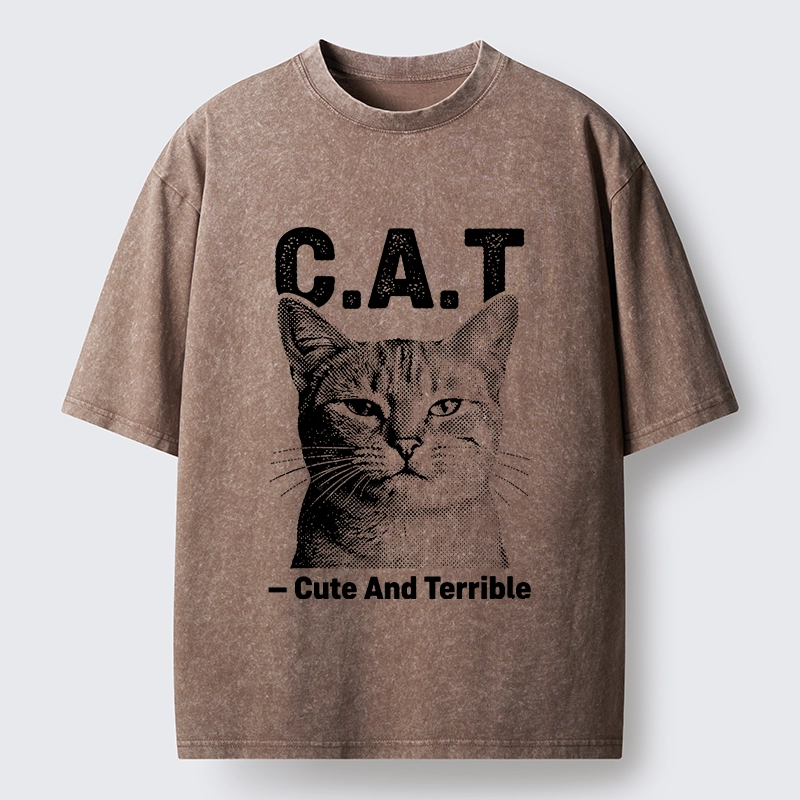 Tokyo-Tiger Cute Terrible Cat Washed T-Shirt