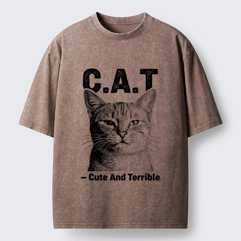 Tokyo-Tiger Cute Terrible Cat Washed T-Shirt
