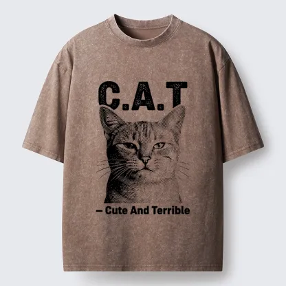 Tokyo-Tiger Cute Terrible Cat Washed T-Shirt