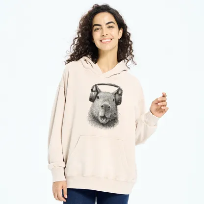 Tokyo-Tiger Capybara Listening To Music Washed Hoodie