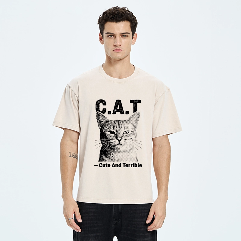 Tokyo-Tiger Cute Terrible Cat Washed T-Shirt