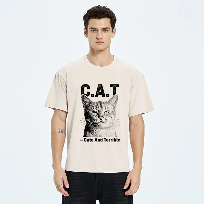 Tokyo-Tiger Cute Terrible Cat Washed T-Shirt