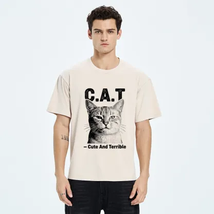 Tokyo-Tiger Cute Terrible Cat Washed T-Shirt