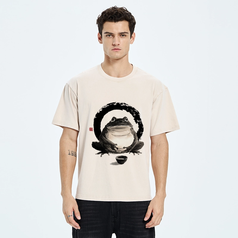 Tokyo-Tiger Zen Frog With A Tea Bowl Washed T-Shirt