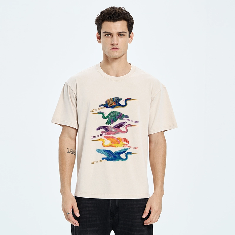 Tokyo‑Tiger Colorful Flying Cranes Washed T‑Shirt