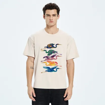 Tokyo‑Tiger Colorful Flying Cranes Washed T‑Shirt