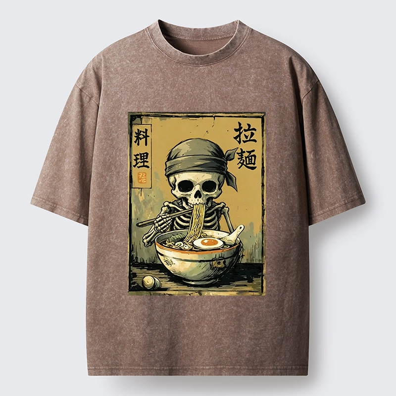 Tokyo‑Tiger Funny Skeleton Ramen Washed T‑Shirt