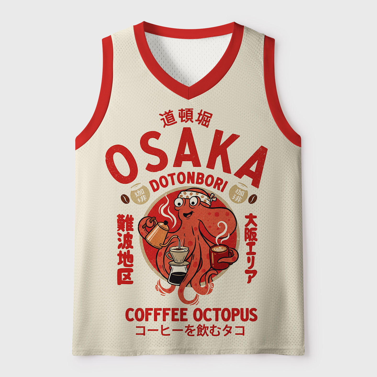 Tokyo-Tiger Japanese Coffee-Drinking Octopus Mesh Tank Top