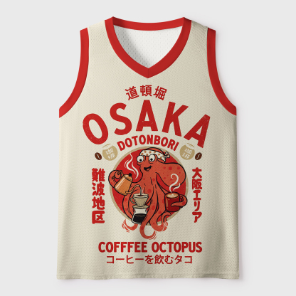 Tokyo-Tiger Japanese Coffee-Drinking Octopus Mesh Tank Top