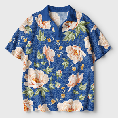 Tokyo-Tiger Flowers In The Waves Crochet Polo Shirt
